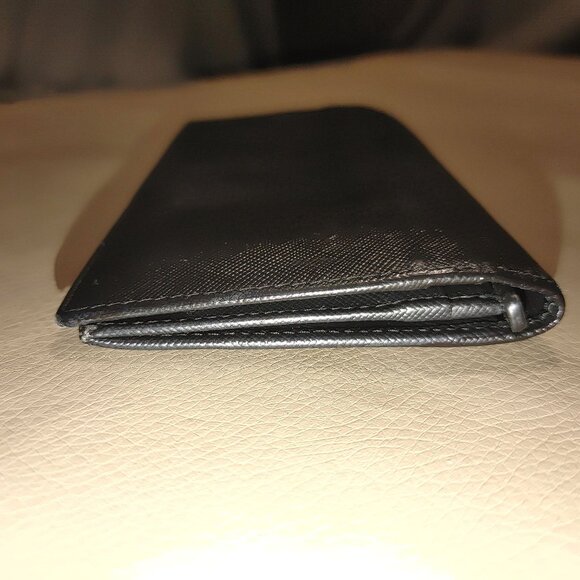 Prada Wallet Milano Black Leather Vinyl Long Metal Zipper Card Slots Pockets - Picture 8 of 15